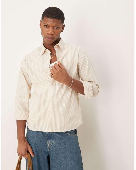 Camicia Corta A Maniche Lunghe A Righe di Abercrombie & Fitch in Natural da Uomo