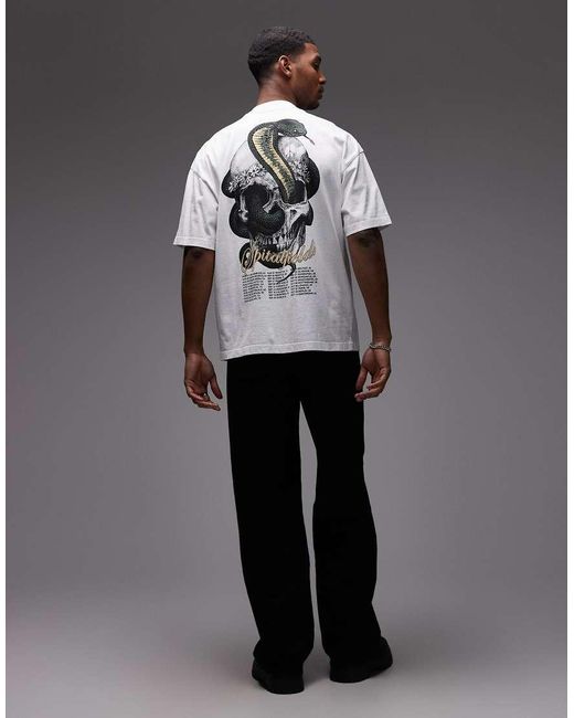 AllSaints Gray Snake Skull Graphic Tee for men