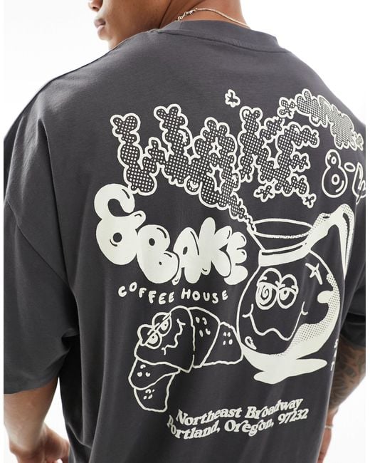 Camiseta negra extragrande con estampado estilo skater en la espalda ASOS de hombre de color Gray