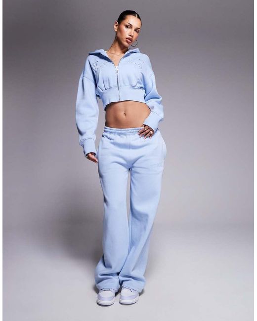Joggers De Pernera Ancha Con Logo Bordado De (Parte De Un Conjunto) Kaiia de color Blue