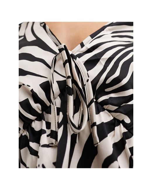 New Look Black – langärmlige bluse mit zebraprint und rüschen
