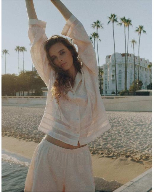 Pull&Bear Gray Floral Embroidered Shirt