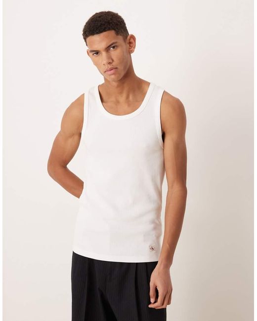 Calvin Klein White Rib Badge Vest for men
