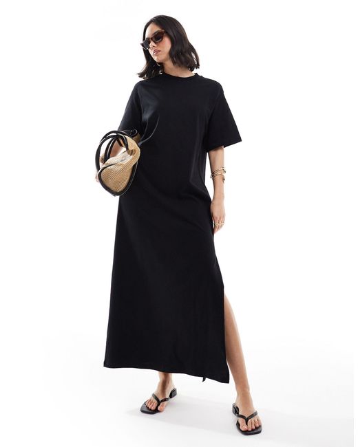 Robe t-shirt longueur mollet oversize ASOS en coloris Black