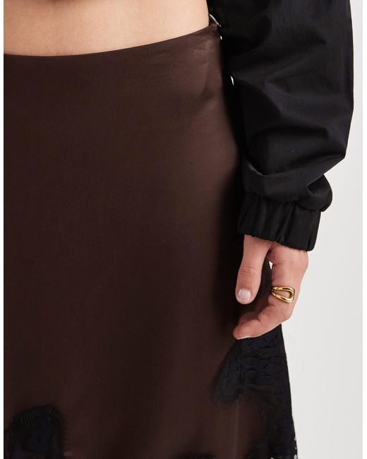 ASOS Black Satin Asymmetric Lace Trim Mini Skirt