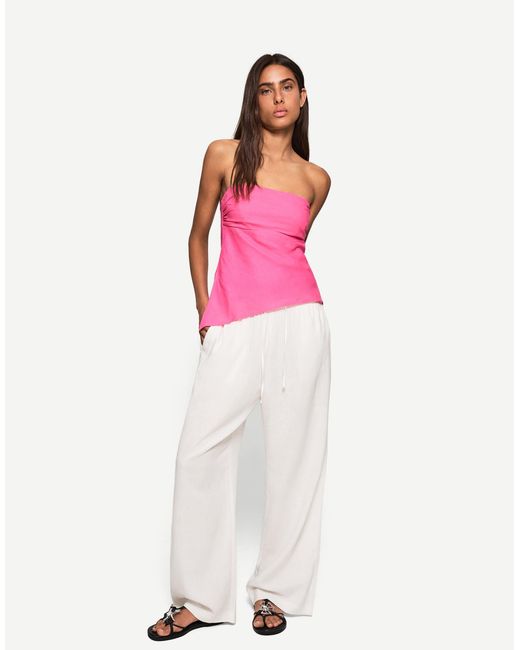 Bershka Pink – trägerloses oberteil aus leinenmix