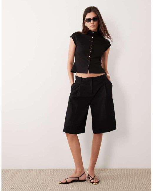 ASOS Black Interlock Funnel Button Front Top
