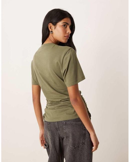 ASOS Green Ruched Detail Tie Side Short Sleeve Crew Neck Tee