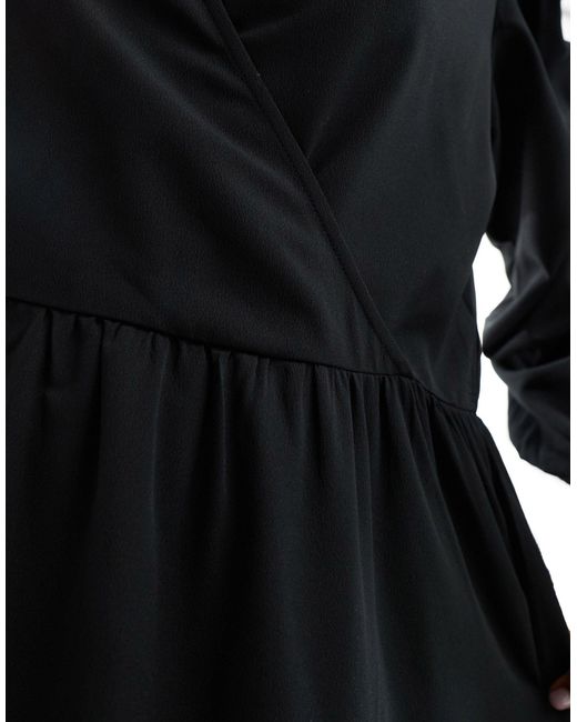 Monki Black Long Sleeve Wrap Midi Dress