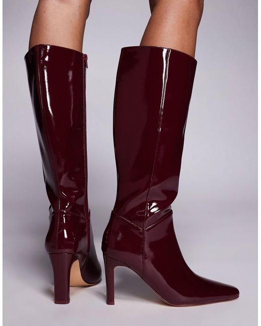 Public Desire Purple Pose Square Toe Heeled Knee Boots