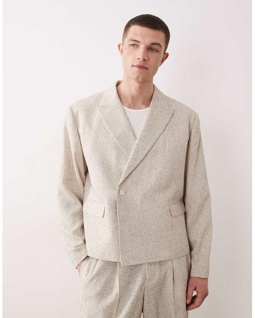 ASOS Natural Double Breasted Boxy Cropped Suit Jacket for men