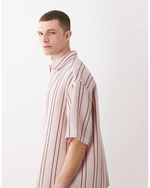 ASOS Pink Oversized Waffle Textured Stripe Shirt for men