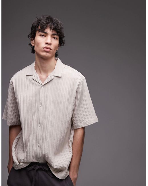 Topman Gray Short Sleeve Textured Plisse Shirt for men