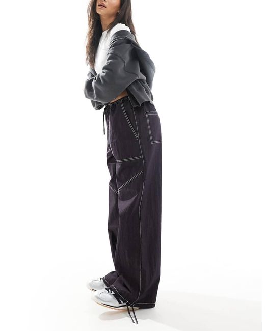 ASOS Blue Wide Leg Pants With Tie Hem And Pocket Detail