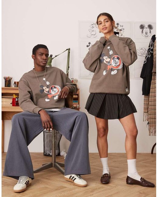 ASOS Brown Disney Unisex Oversized Heavyweight Sweatshirt With Mickey Mouse Prints