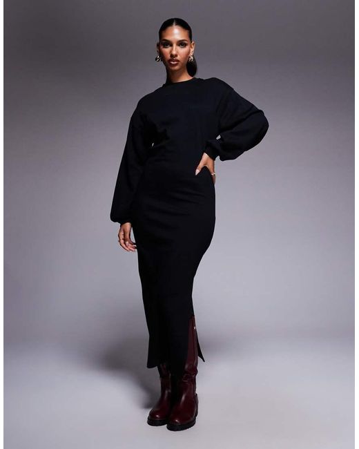 ASOS Blue Cotton Balloon Sleeve Midi Sweat Dress