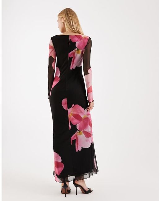 Vero Moda Red Long Sleeve Mesh Maxi Dress