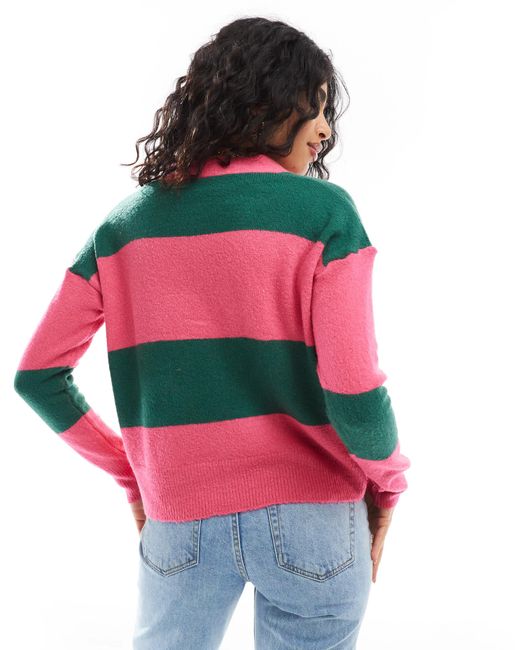 Brave Soul Red – -grün gestreifte weihnachtliche-strickjacke mit knopfleiste