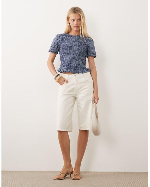 Nobody's Child Blue Nat Shirred Bodice Short Sleeve Top
