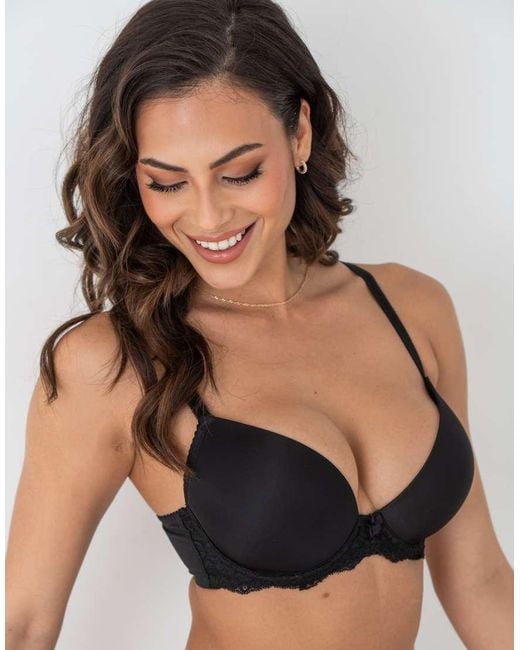 Pour Moi Black Fleur Padded Push Up Plunge Tshirt Bra