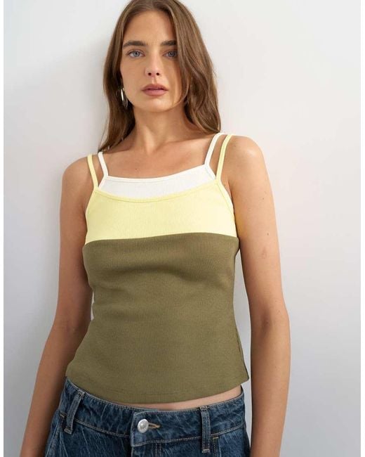 TOPSHOP Green Colour Block Cami