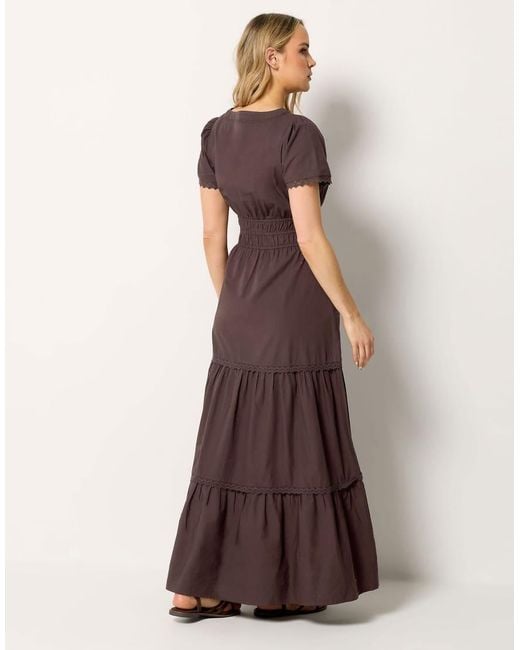 Long Tall Sally Brown Lace Trim Tiered Maxi Dress