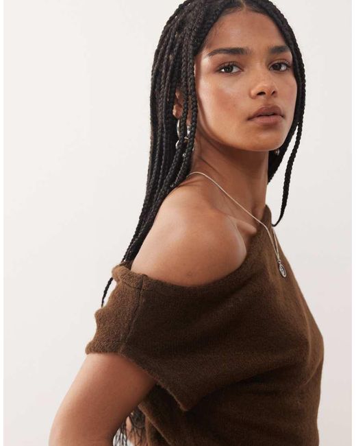 Collusion Brown Knitted Off The Shoulder Top