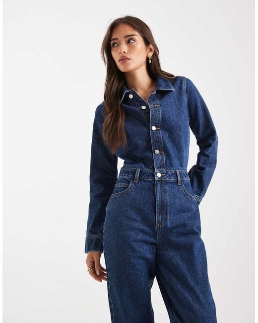 Miss Selfridge Blue Denim Boilersuit
