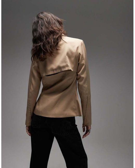 emory park Gray Fitted Waist Open Back Blazer