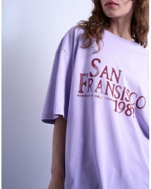 TOPSHOP Blue Graphic San Francisco Oversized Tee