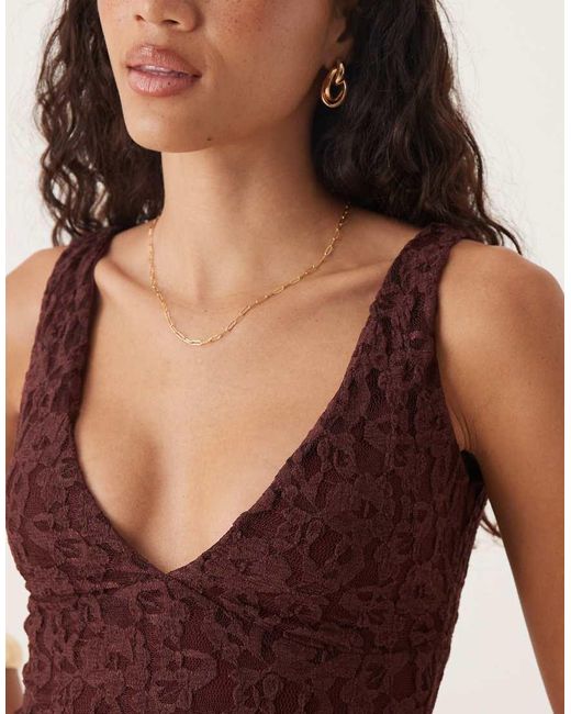ASOS Brown Lace V Neck Maxi Dress