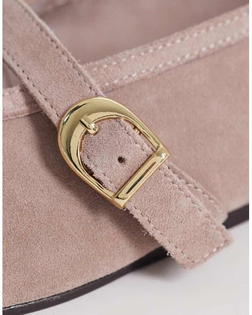 ASOS White Lively Premium Suede Mary Jane Ballets