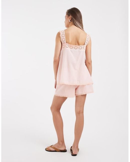 ASOS Pink Cotton Pull On Lace Trim Shorts