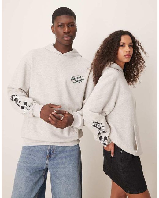 ASOS Oversized Uniseks Hoodie Met Disney Mickey Mouse & Friends-Prints in het White