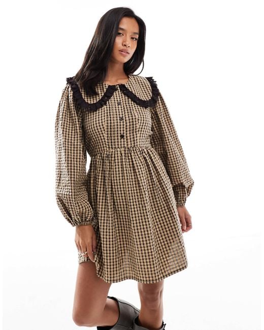 Miss Selfridge Natural Long Sleeve Collar Tea Dress