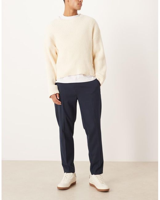 ASOS Blue Smart Tapered Pants With Elastic Waistband for men
