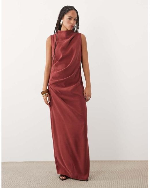 ASOS Red Column Slouchy Hip Maxi Dress Russet