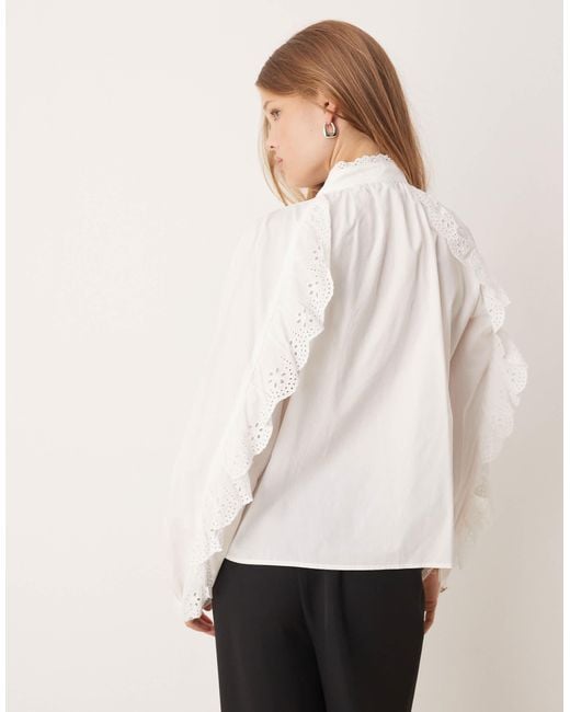 Sister Jane White Broderie Trim Pussybow Shirt