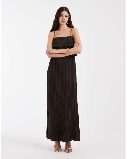 Pieces Black Plisse Cami Dress With Tiered Ruffle Top Detail