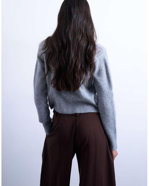 TOPSHOP Blue Knitted Cardigan With Shoulder Pads