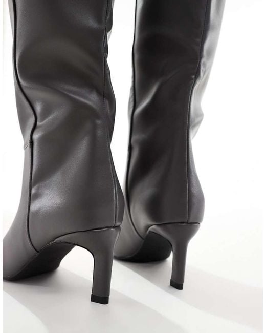 SEQWL Gray Benz Knee High Kitten Heel Boots