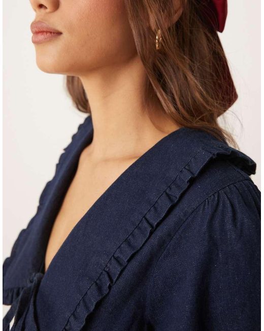 Nobody's Child Blue Ottilie Denim Mini Dress With Collar Detail