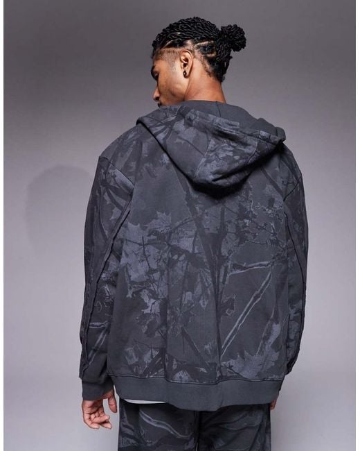 Liquor N Poker Blue Oversized Camo Print Zip Hoodie for men
