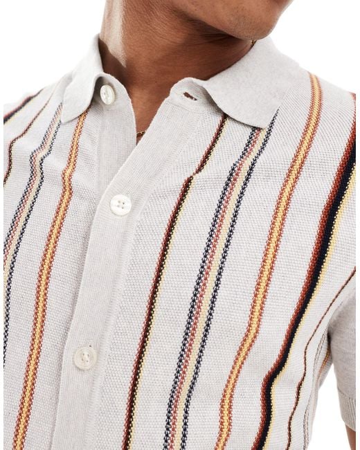 Ben Sherman White Stripe Button Through Polo for men