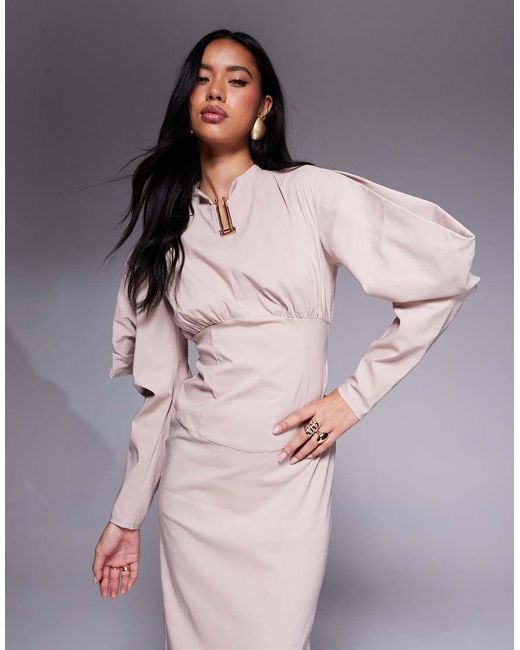 DASKA Blue Structured Balloon Sleeve Maxi Dress