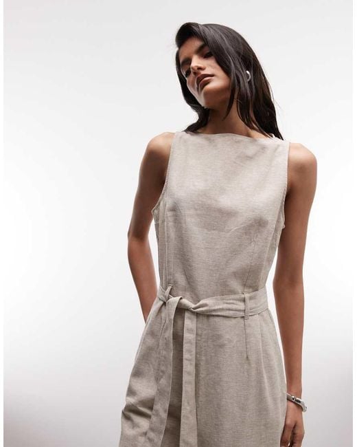 Monki White Linen Sleeveless Wide Leg Jumpsuit With Tie Belt Detail