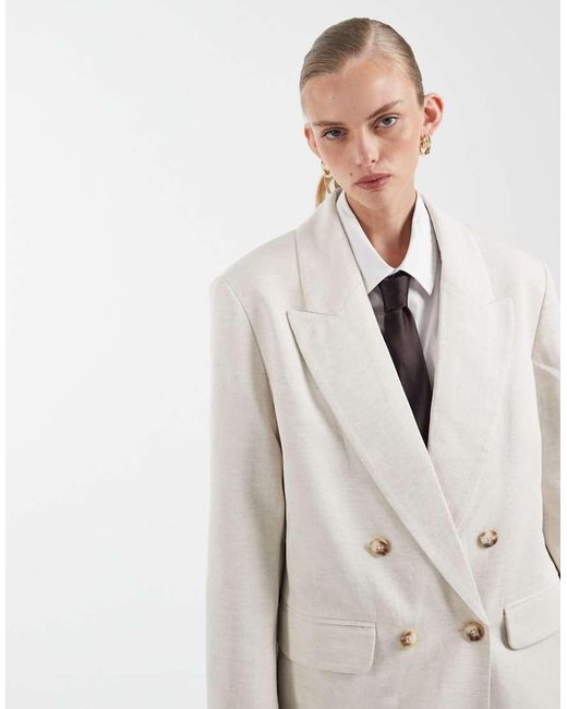 ASOS Natural Tailored Double Breasted Blazer With Linen