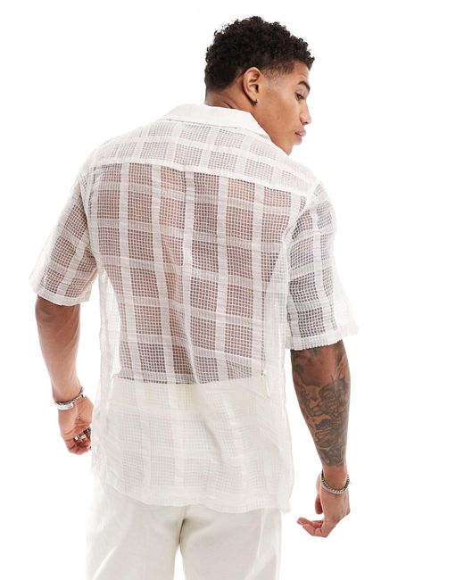 ASOS White Relaxed Fit Short Sleeve Revere Collar Sheer Check Shirt for men