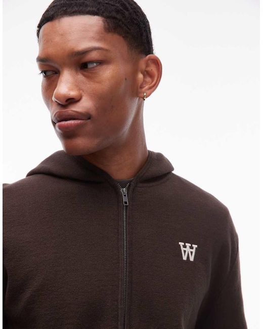 DOUBLE A by WOOD WOOD Brown Curt Double Zip Through Knit for men