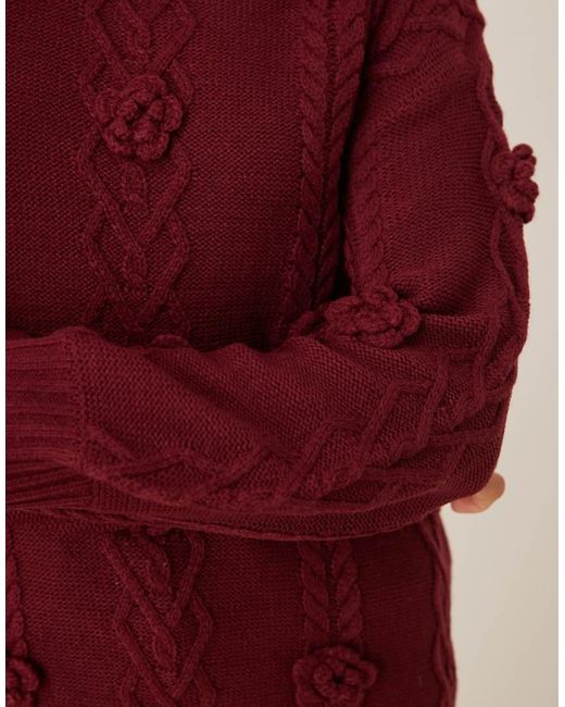 Lovedrobe Red Floral Motif Cable Knit High Neck Jumper